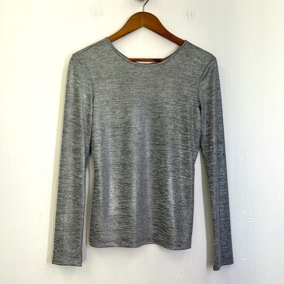 Yoana Baraschi - NWT Silver Metallic Keyhole Long Sleeve Sheer Blouse Size Small - Picture 6 of 10